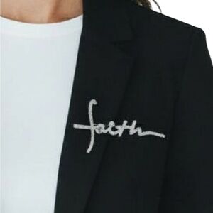 New Faith Silver Rhinestone Brooch Sparkling Christian Pin Religious Jewelry